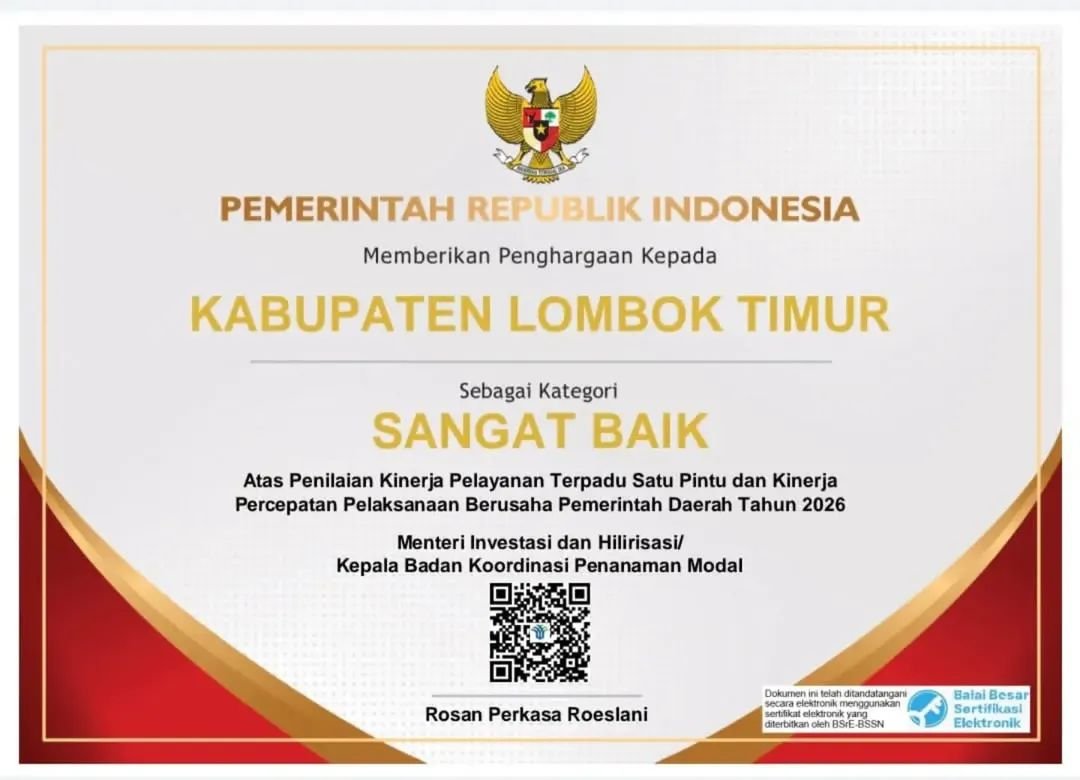 Lotim Raih Predikat Sangat Baik dalam Penilaian Kinerja PTSP dan Percepatan Berusaha Tahun 2026